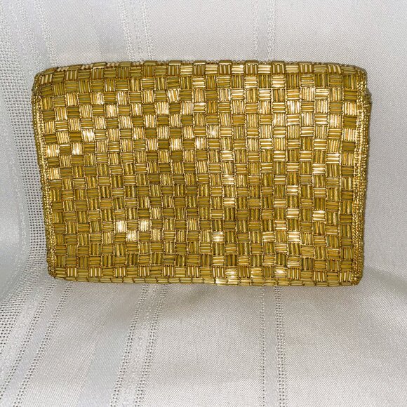 Vintage LA REGALE Ltd Gold Beaded Evening Bag Clutch Envelope Purse Hong Kong - Picture 2 of 7